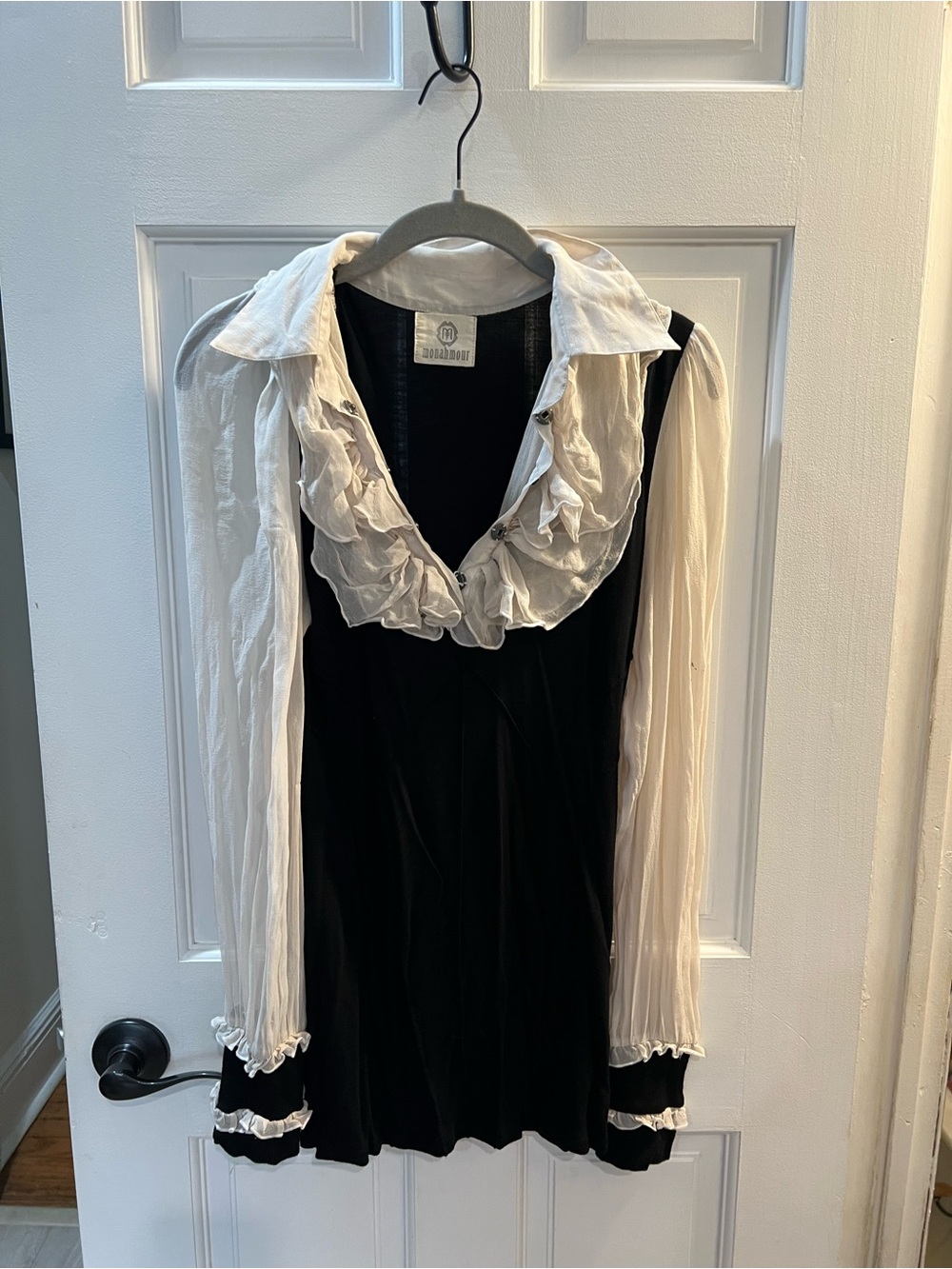 Free People Black Dress Tunic with Cream Ruffle Collar